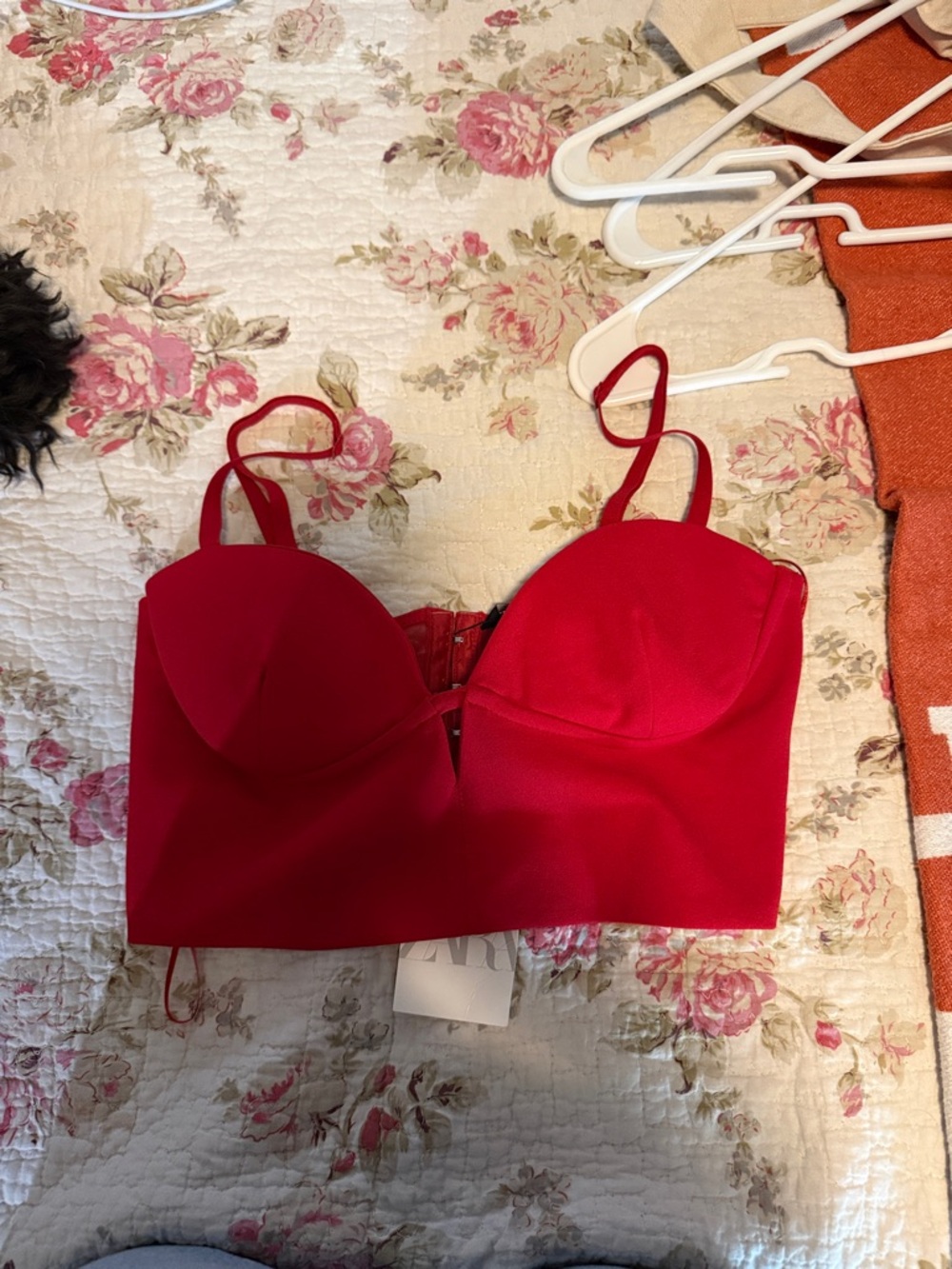 Zara Red Longline Bustier Crop Top